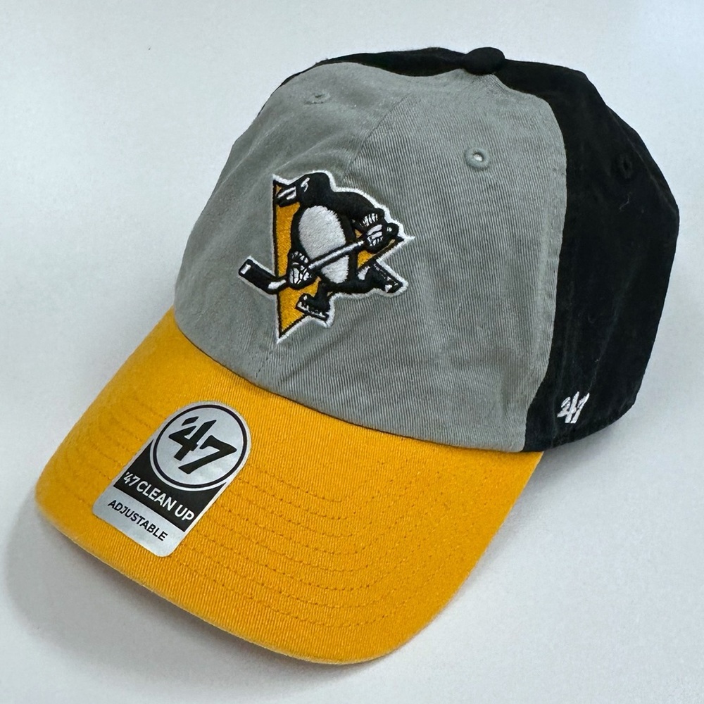 Pittsburgh Penguins NHL ‘47 Brand StrapBack Dad Hat Black Hockey Yellow